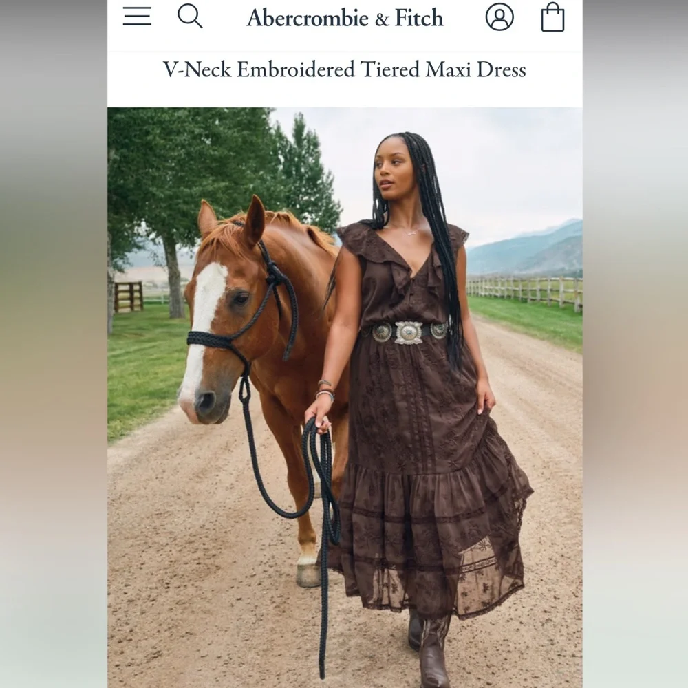 Kemo Sabe x Abercrombie & Fitch Dark Brown Ruffled Tiered Maxi Dress - Picture 1 of 5